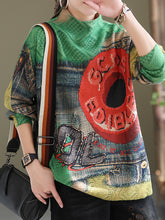 Retro Printed Half High Collar Sweater